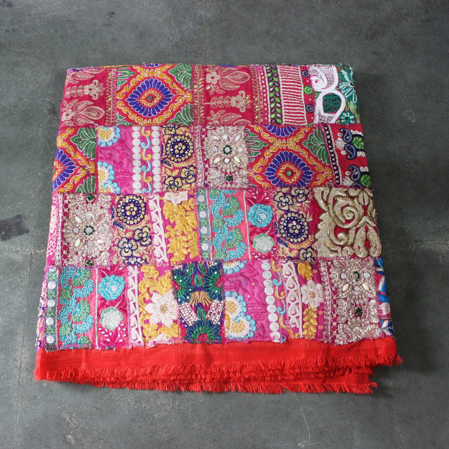 Pink Boho Indian Fabric By The Yard Patchwork Indian Textile Fabric Embellished Fabric Embroidered Upcycled Sewing Project Vintage Fabrics