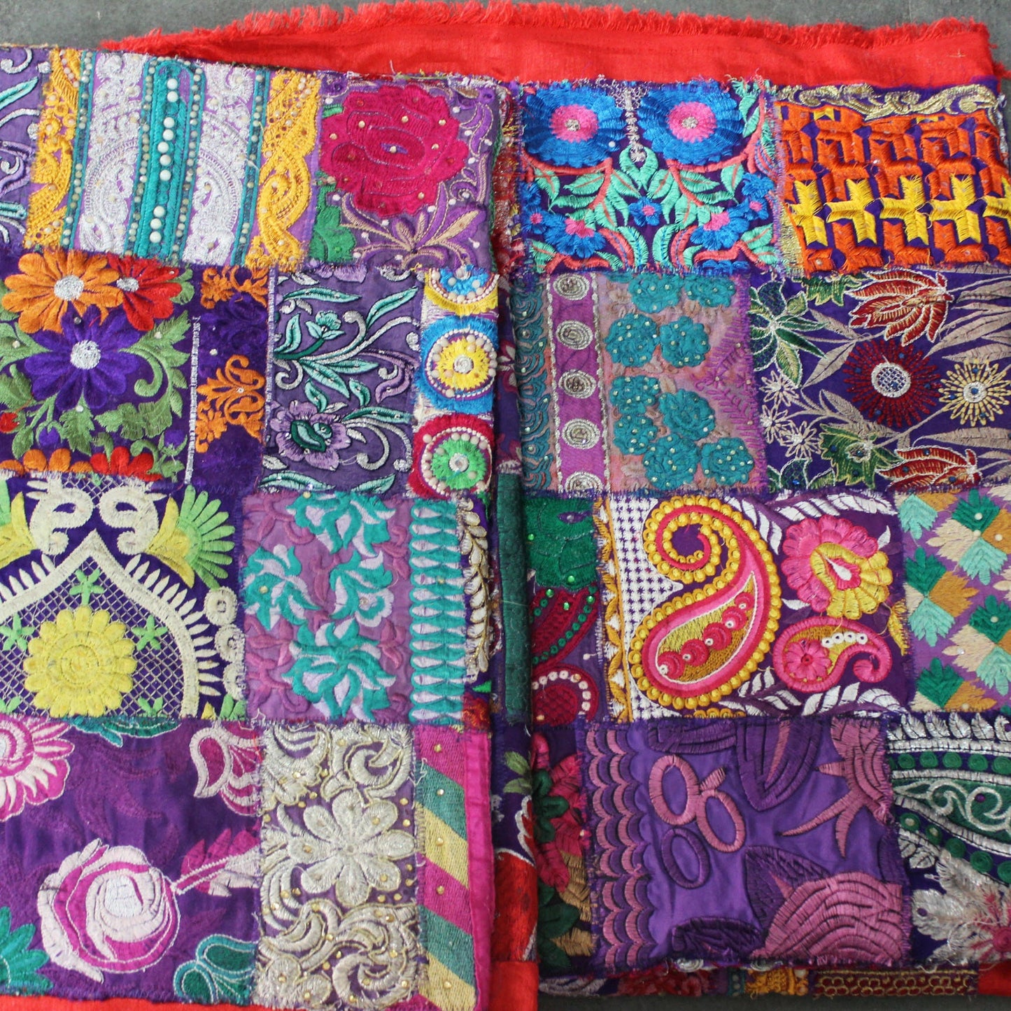 Purple Embellished Fabric By The Yard Embroidered Indian Fabric Boho Indian Textile Fabric Patchwork Vintage Sewing Project Recycled Fabrics