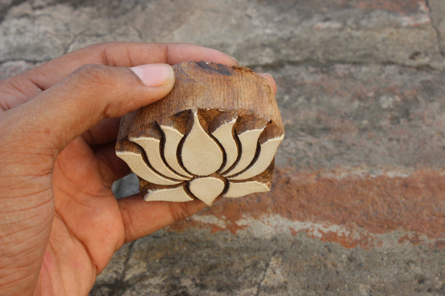 Lotus Fabric Stamp Carve Block Block Print Stamp Flower Stamp Indian Textile Printing Block For Printing Floral Soap Stamp Bohemian Wooden