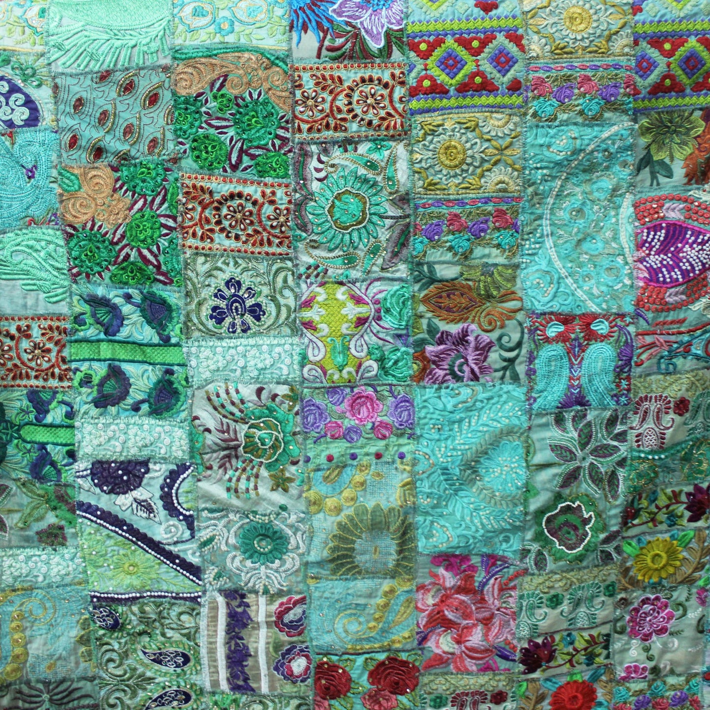 Green Bohemian Indian Textile Fabric by The Yard Embroidered Fabric Patchwork Upcycled Home Decor Fabric Gypsy Indian Fabric Vintage Fabrics