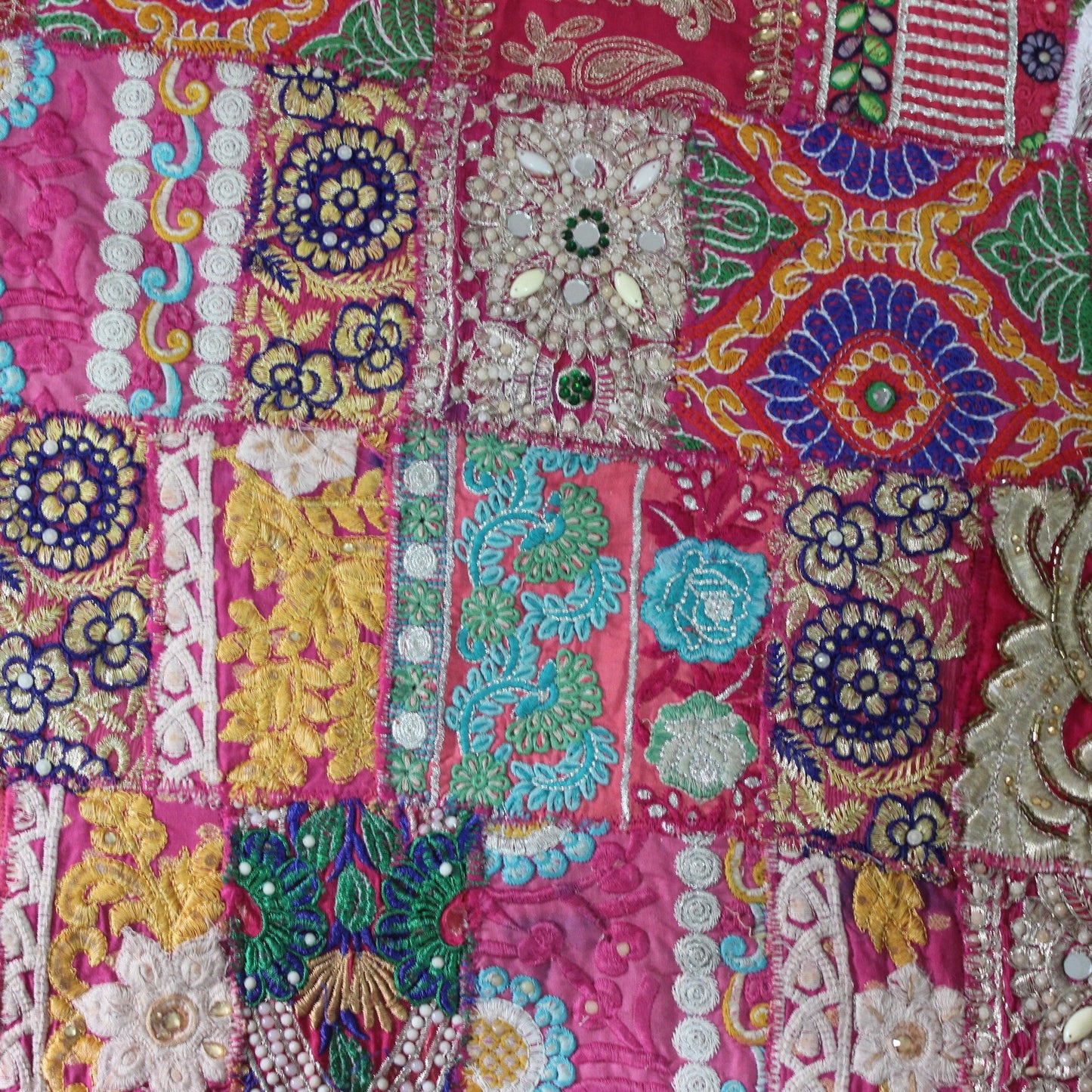 Pink Boho Indian Fabric By The Yard Patchwork Indian Textile Fabric Embellished Fabric Embroidered Upcycled Sewing Project Vintage Fabrics