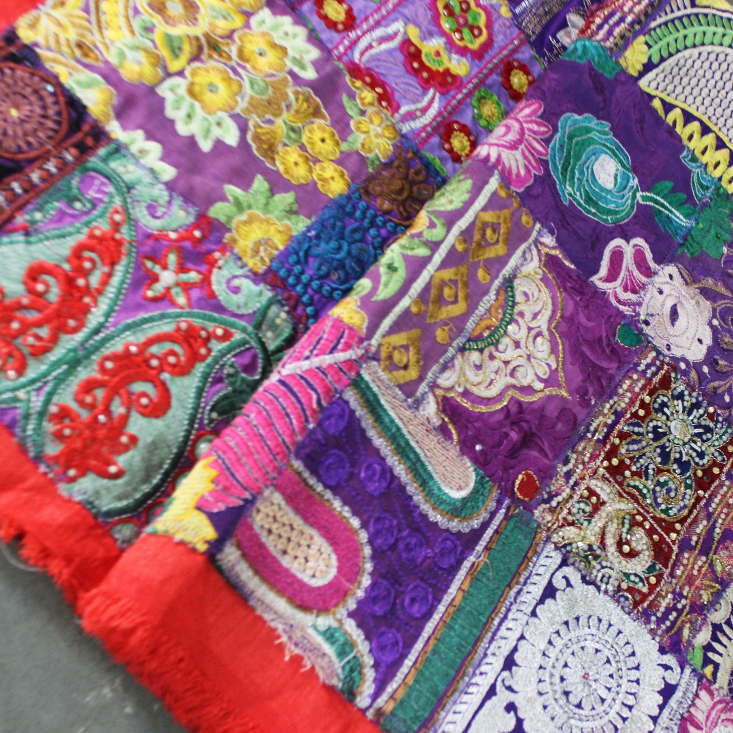 Purple Embellished Fabric By The Yard Embroidered Indian Fabric Boho Indian Textile Fabric Patchwork Vintage Sewing Project Recycled Fabrics
