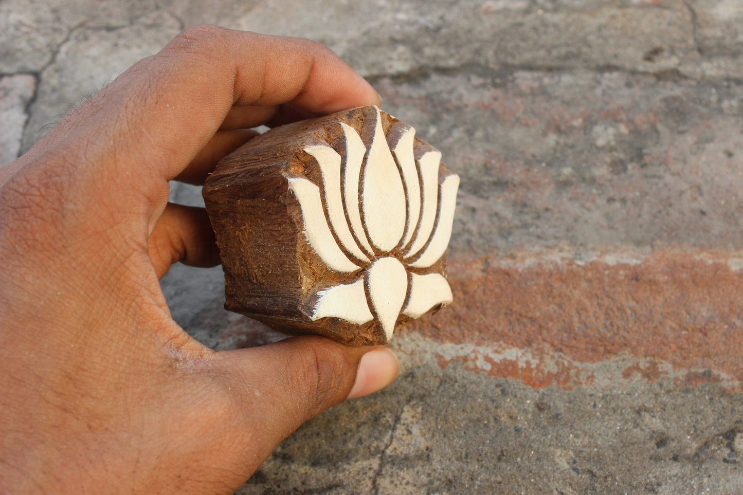 Lotus Fabric Stamp Carve Block Block Print Stamp Flower Stamp Indian Textile Printing Block For Printing Floral Soap Stamp Bohemian Wooden