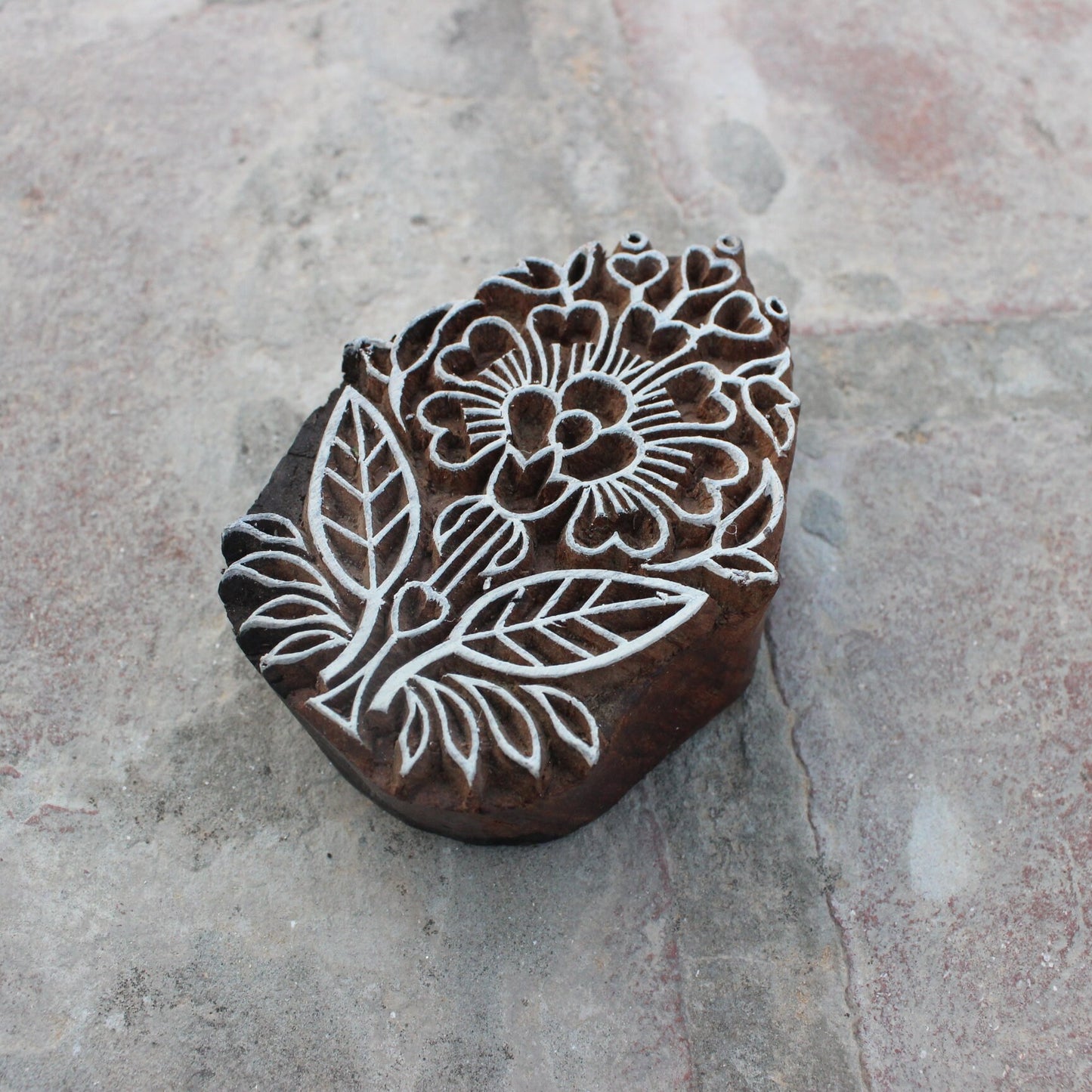 Traditional Flower Block Stamp Hand Carved Block Stamp Floral Stamp Hand Carved Textile Printing Block For Printing Ethnic Soap Making Stamp