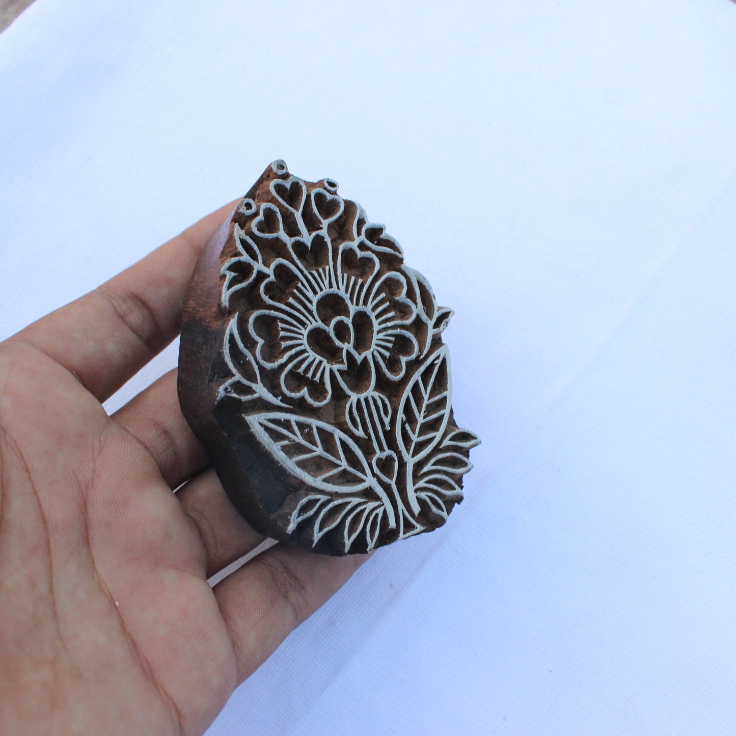 Traditional Flower Block Stamp Hand Carved Block Stamp Floral Stamp Hand Carved Textile Printing Block For Printing Ethnic Soap Making Stamp