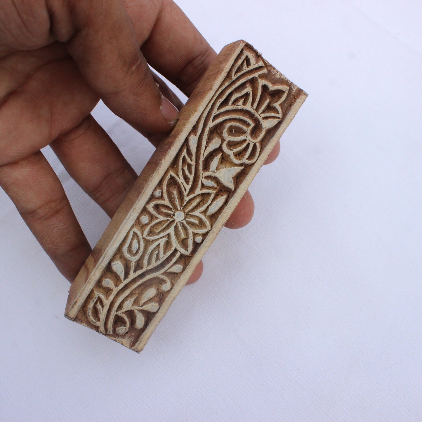 Floral Border Block Stamp Indian Wood Block Stamp Carve Wooden Stamp Ethnic Border Fabric Stamp For Printing Traditional Soap Making Stamp