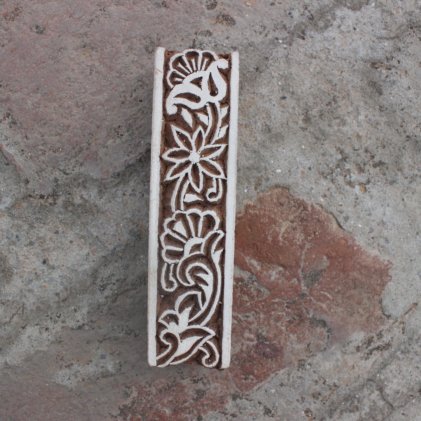 Floral Border Print Stamp Carve Block Fabric Stamp Ethnic Border Stamp Hand Carved Textile Block For Printing Traditional Soap Making Stamp