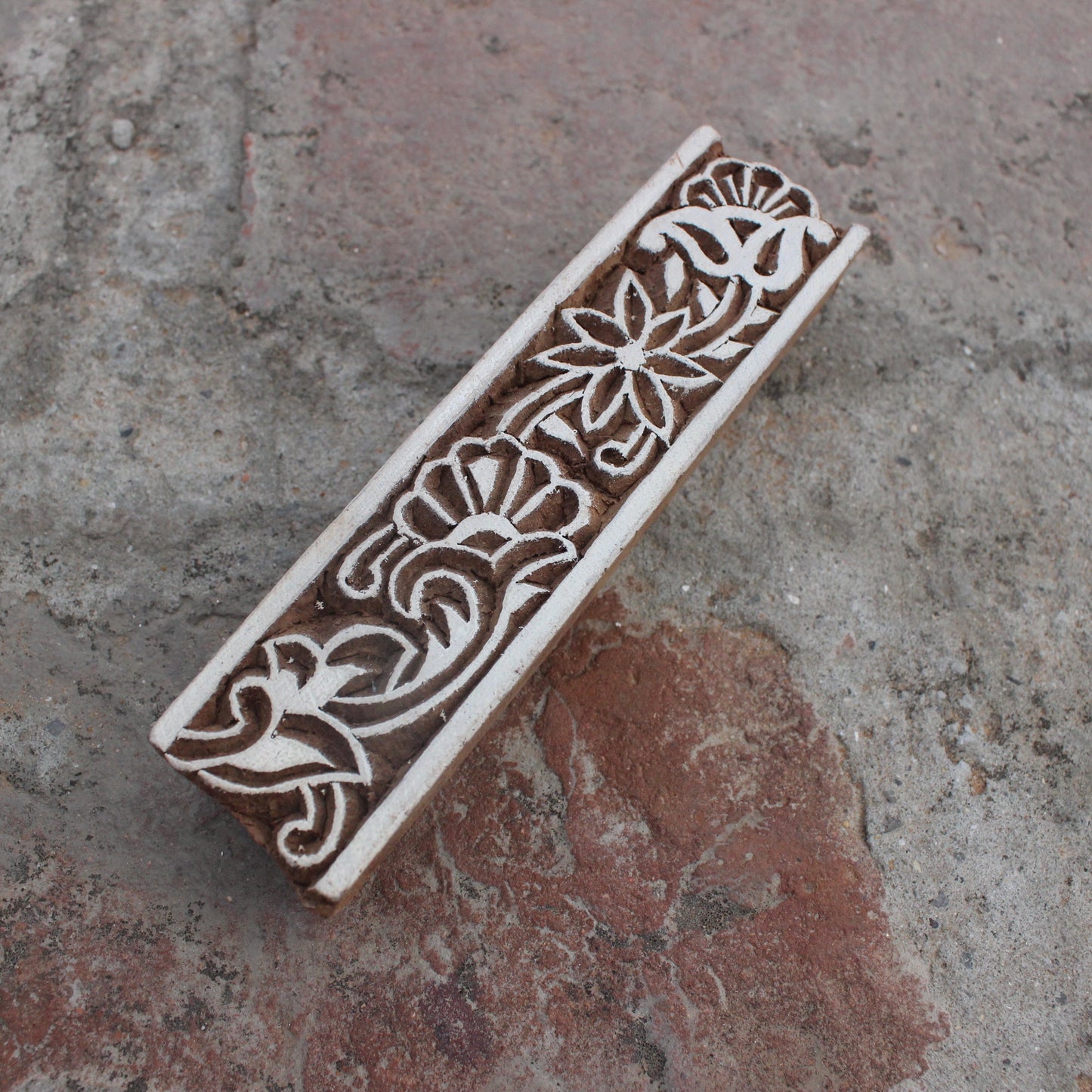 Floral Border Print Stamp Carve Block Fabric Stamp Ethnic Border Stamp Hand Carved Textile Block For Printing Traditional Soap Making Stamp