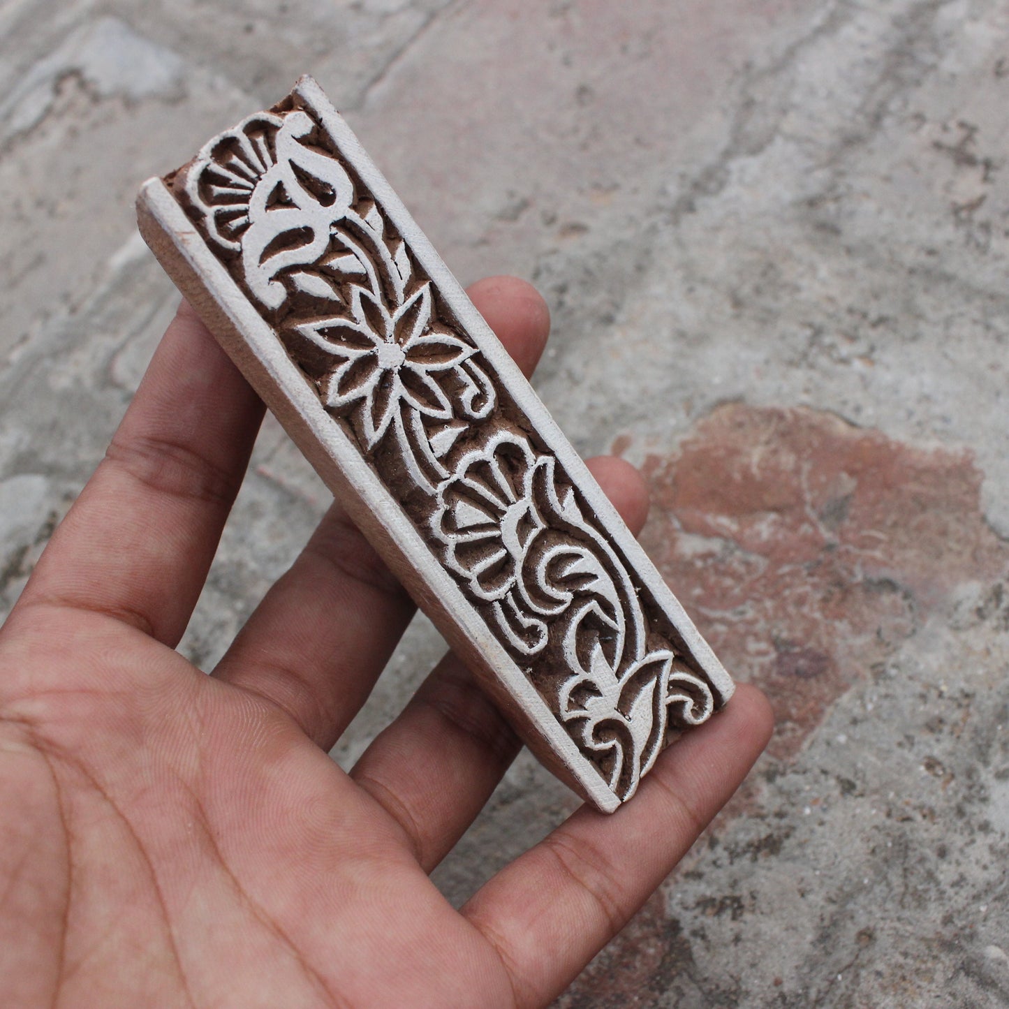Floral Border Print Stamp Carve Block Fabric Stamp Ethnic Border Stamp Hand Carved Textile Block For Printing Traditional Soap Making Stamp