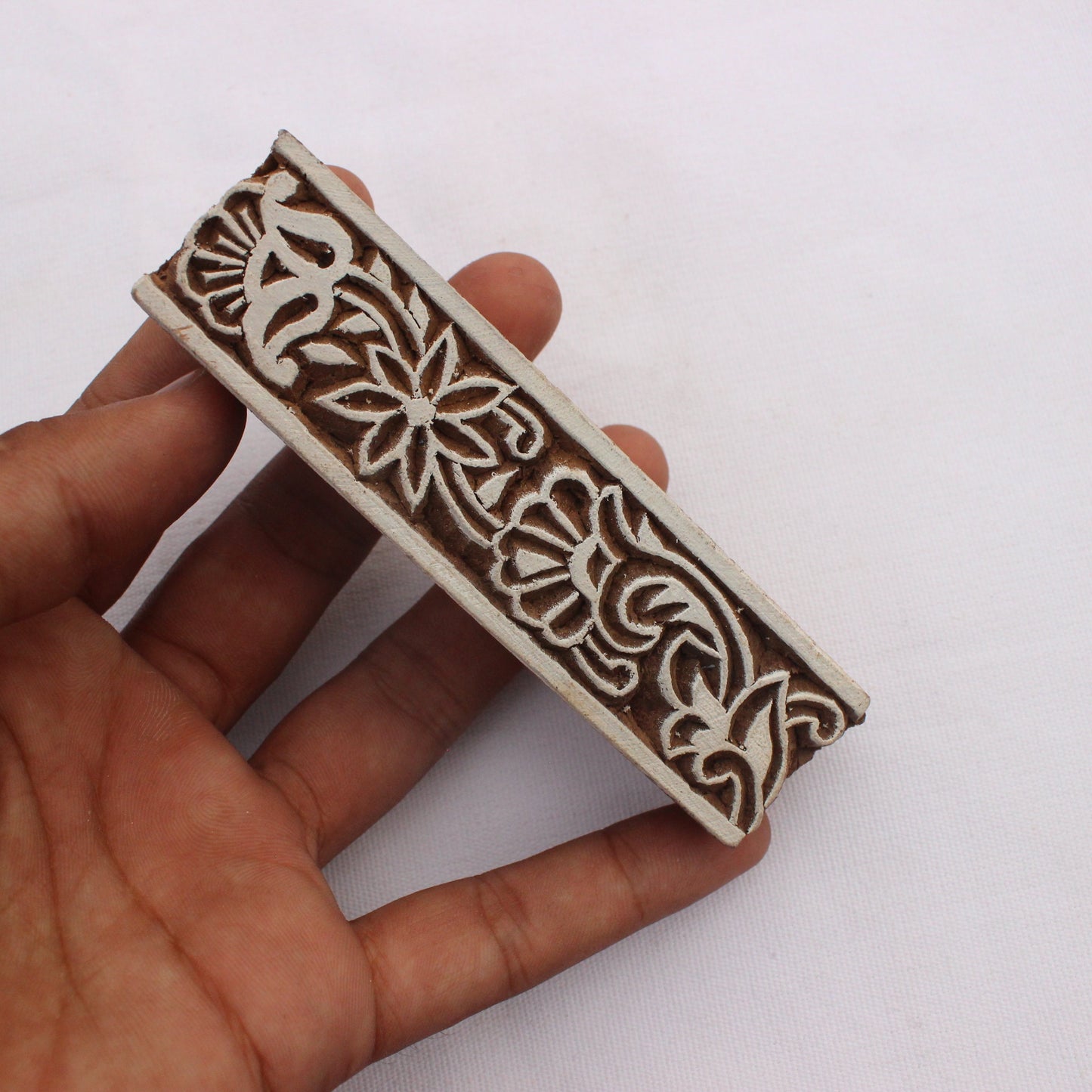 Floral Border Print Stamp Carve Block Fabric Stamp Ethnic Border Stamp Hand Carved Textile Block For Printing Traditional Soap Making Stamp