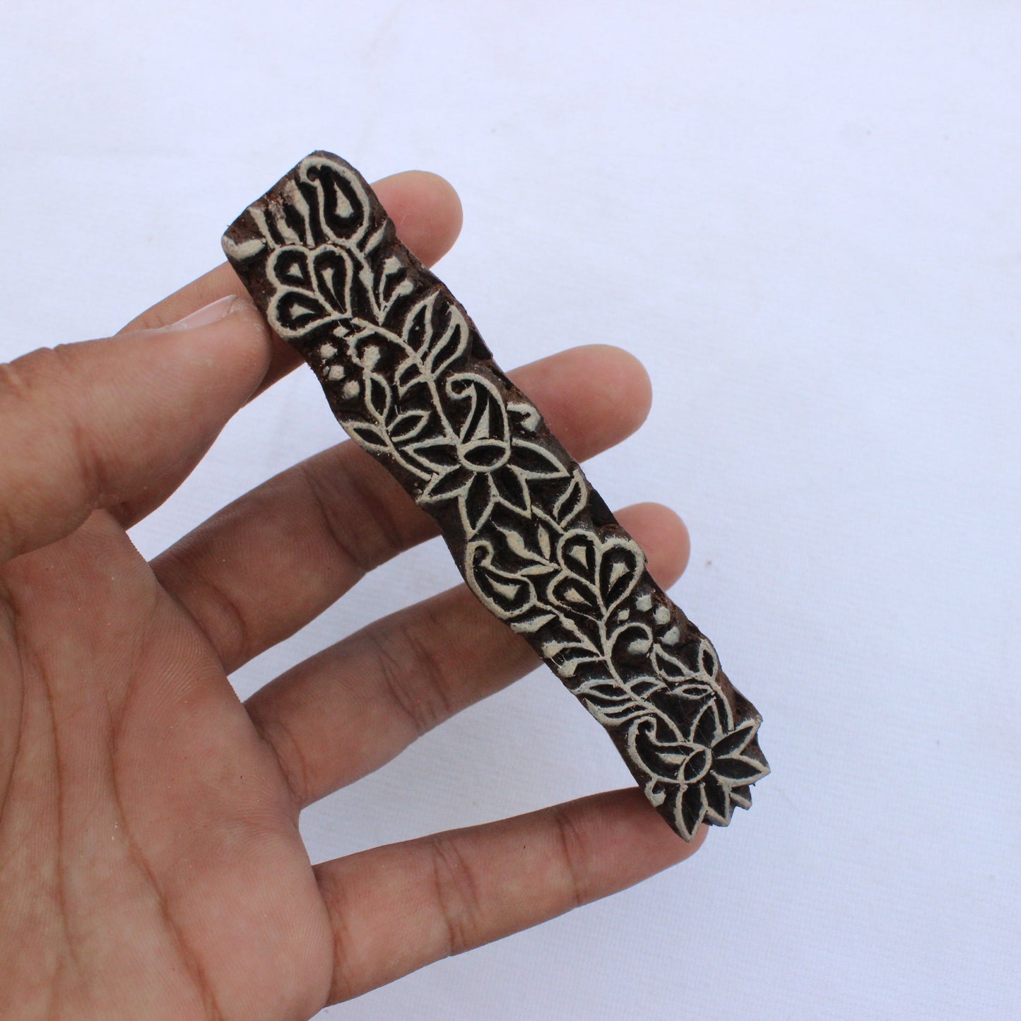 Floral Border Wood Block Stamp Hand Carved Wooden Stamp Ethnic Border Wood Block Stamp Carve Block Wood Block Stamp For Printing Traditional