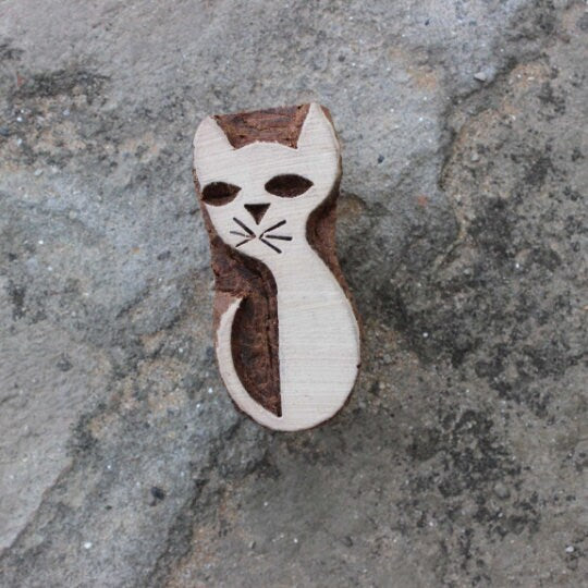 Cat Block Print Stamp Kitty Fabric Block Print Stamp Hand Carved Block Stamp Carve Textile Printing Block For Printing Kitten Soap Stamp