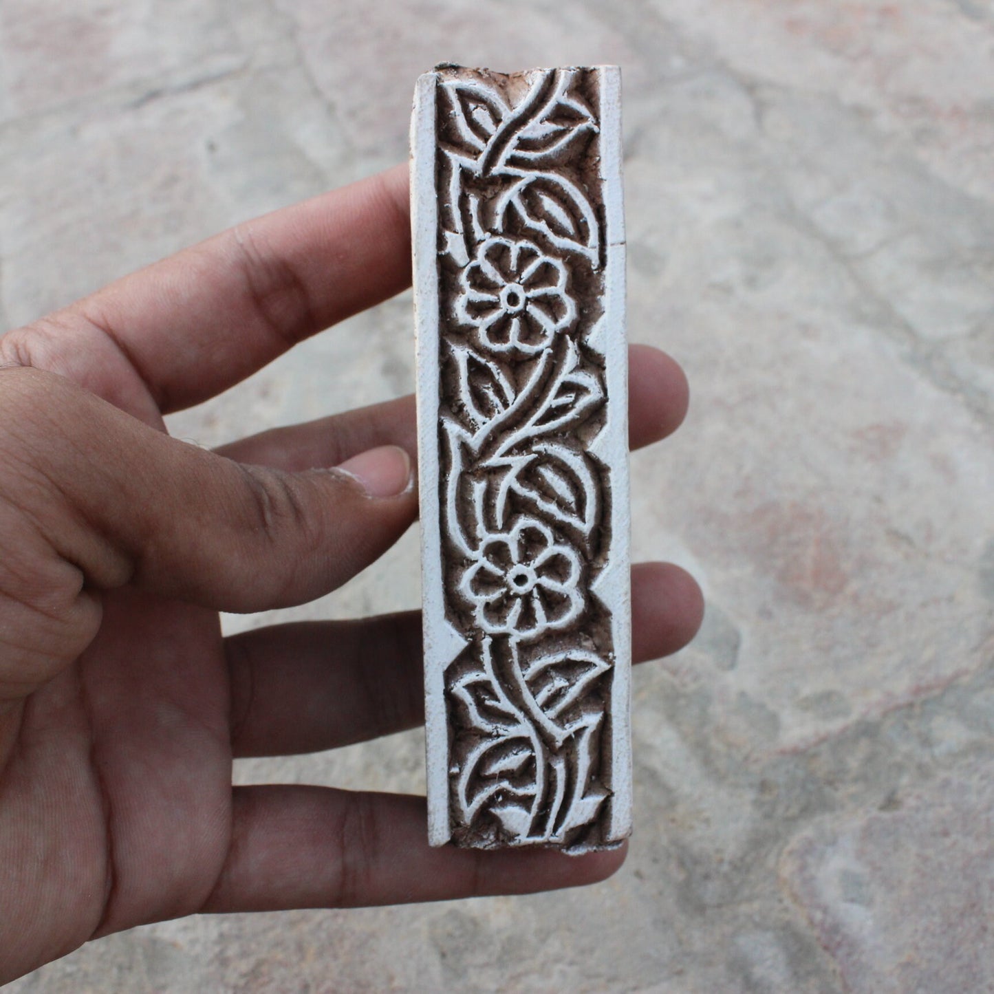 Flower Block Print Stamp Carve Block Fabric Stamp Floral Border Block Print Stamp Indian Textile Printing Block For Printing Border Printing