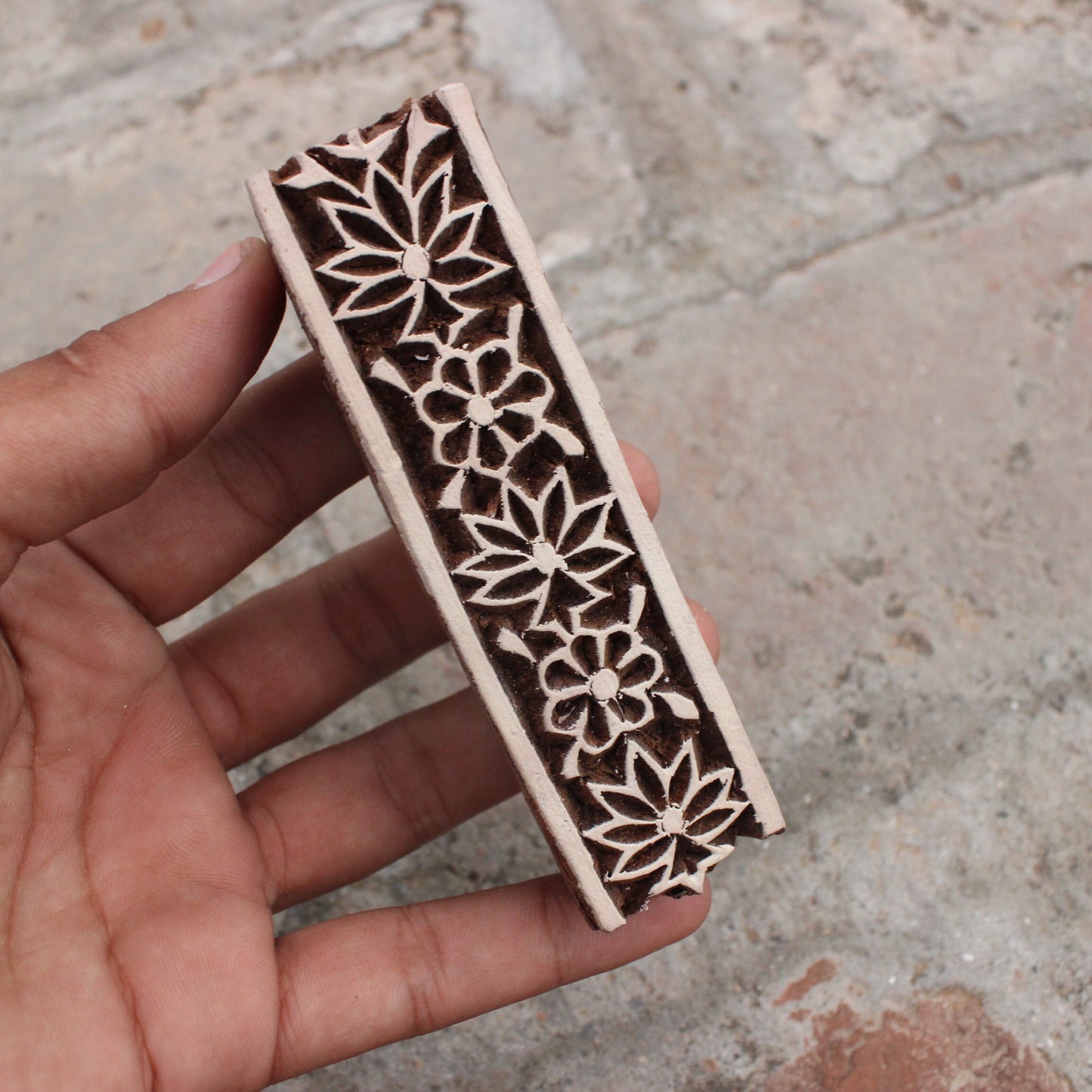 Floral Border Wood Block Stamp Hand Carved Fabric Stamp Carve Wooden Stamp Paisley Stamp For Printing Border Printing Soap Making Stamp