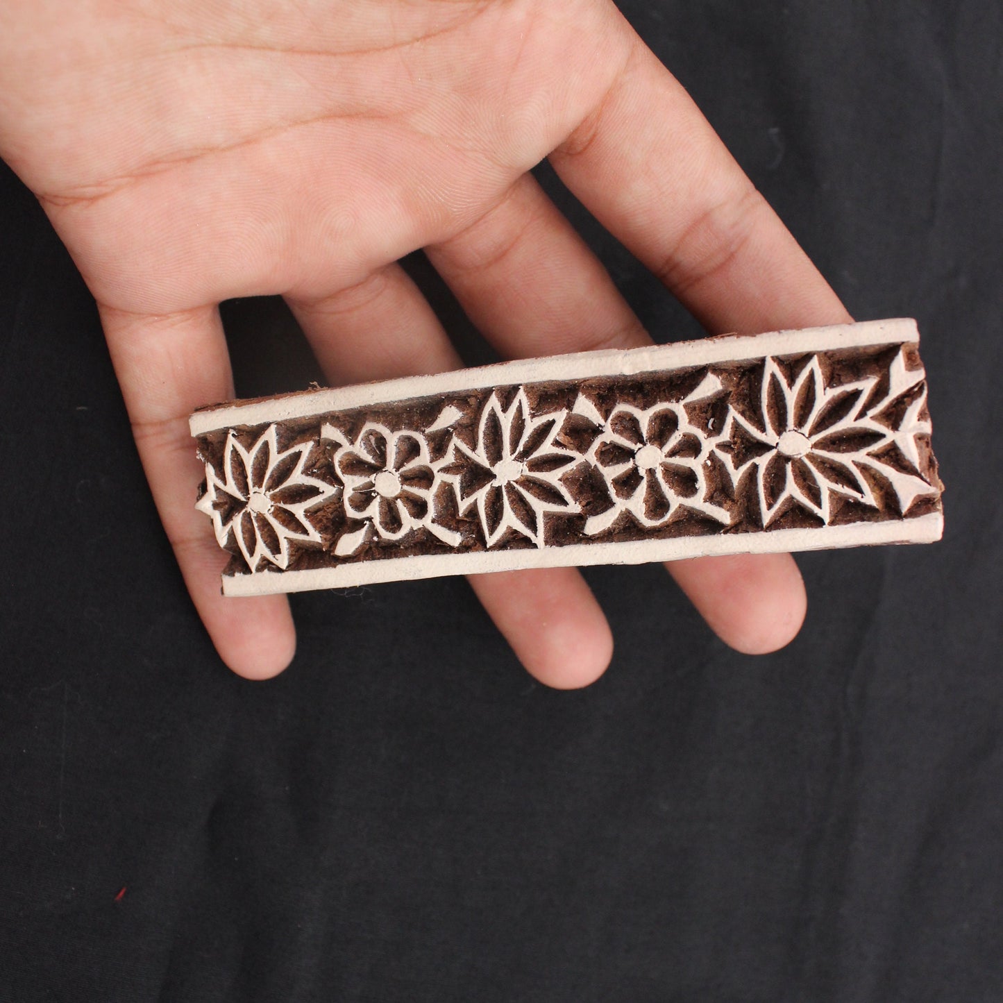 Floral Border Wood Block Stamp Hand Carved Fabric Stamp Carve Wooden Stamp Paisley Stamp For Printing Border Printing Soap Making Stamp