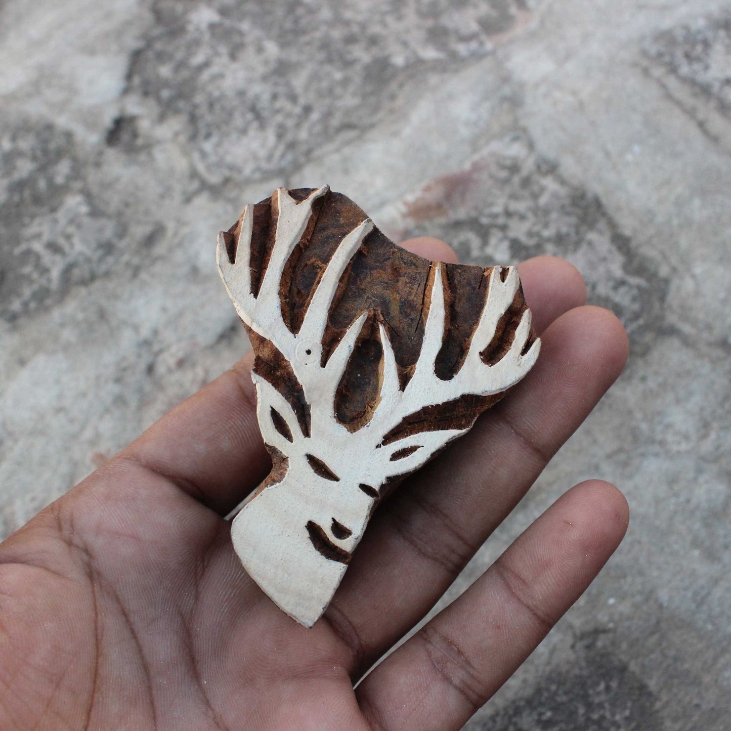 Deer Wood Block Stamp Hand Carved Fabric Stamp Deer Face Stamp Carve Textile Printing Block For Printing Christmas Deer Soap Making Stamp