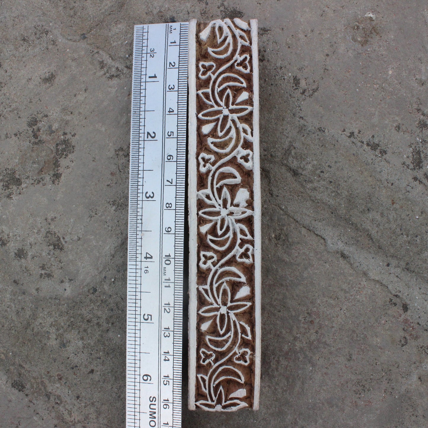 Floral Border Block Print Stamp Carve Block Print Stamp Ethnic Border Stamp Carve Textile Block For Printing Traditional Soap Making Stamp