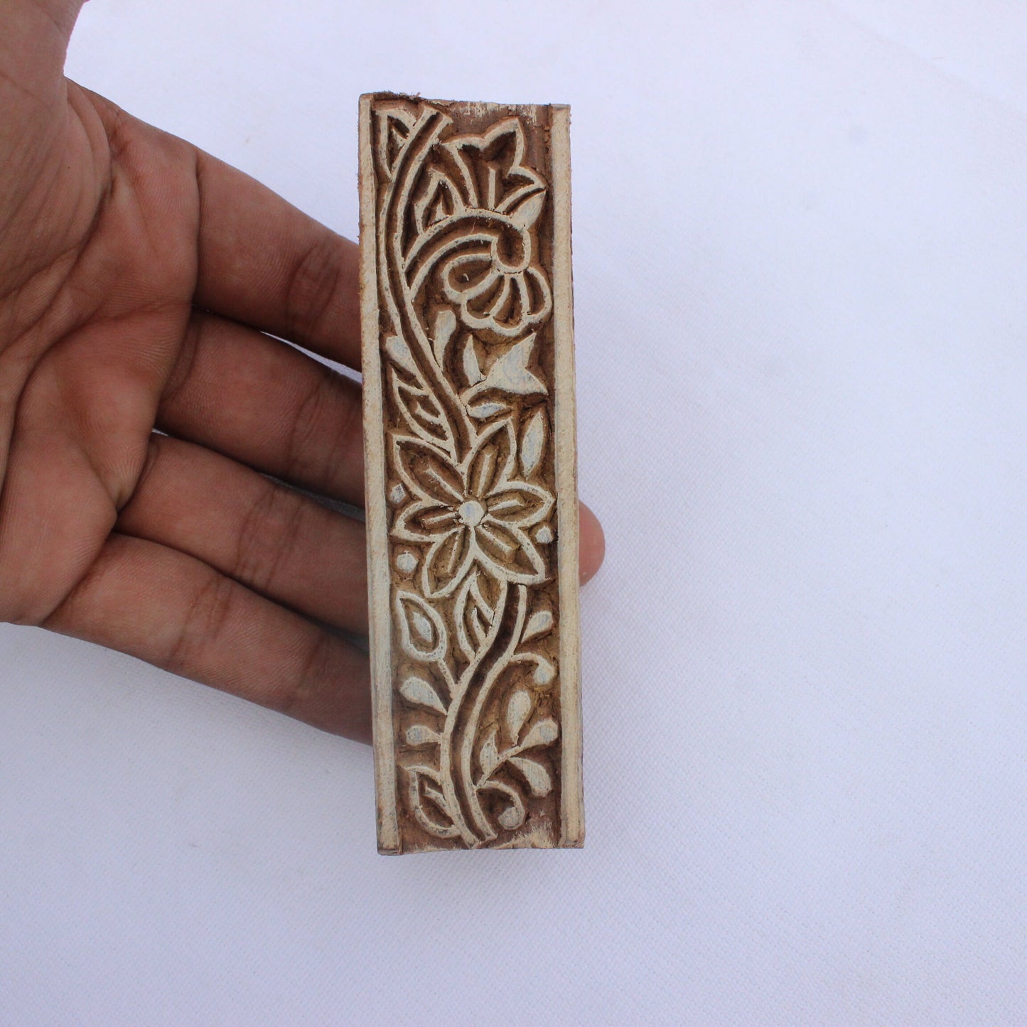 Floral Border Block Stamp Indian Wood Block Stamp Carve Wooden Stamp Ethnic Border Fabric Stamp For Printing Traditional Soap Making Stamp