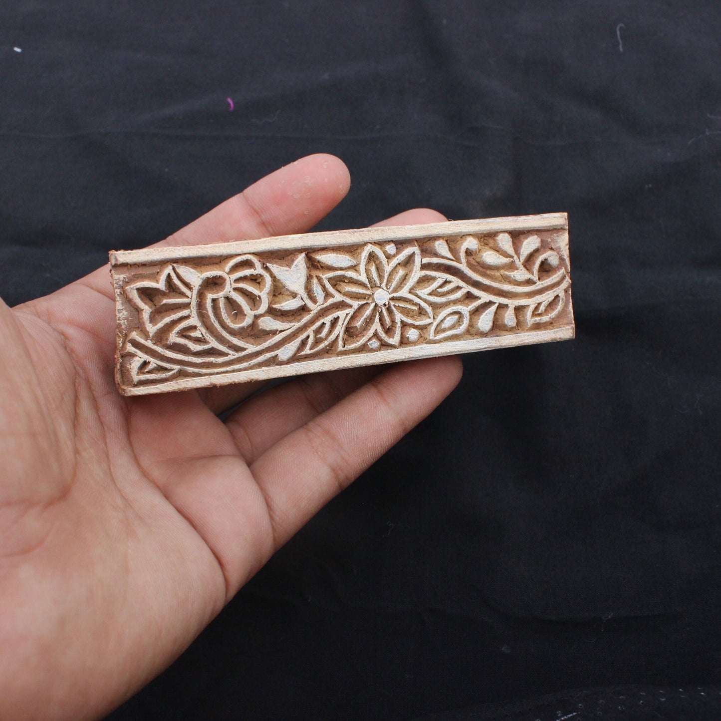 Floral Border Block Stamp Indian Wood Block Stamp Carve Wooden Stamp Ethnic Border Fabric Stamp For Printing Traditional Soap Making Stamp