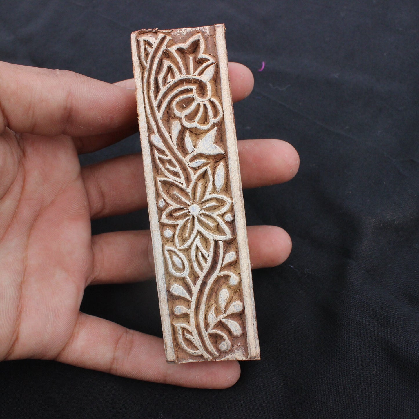 Floral Border Block Stamp Indian Wood Block Stamp Carve Wooden Stamp Ethnic Border Fabric Stamp For Printing Traditional Soap Making Stamp