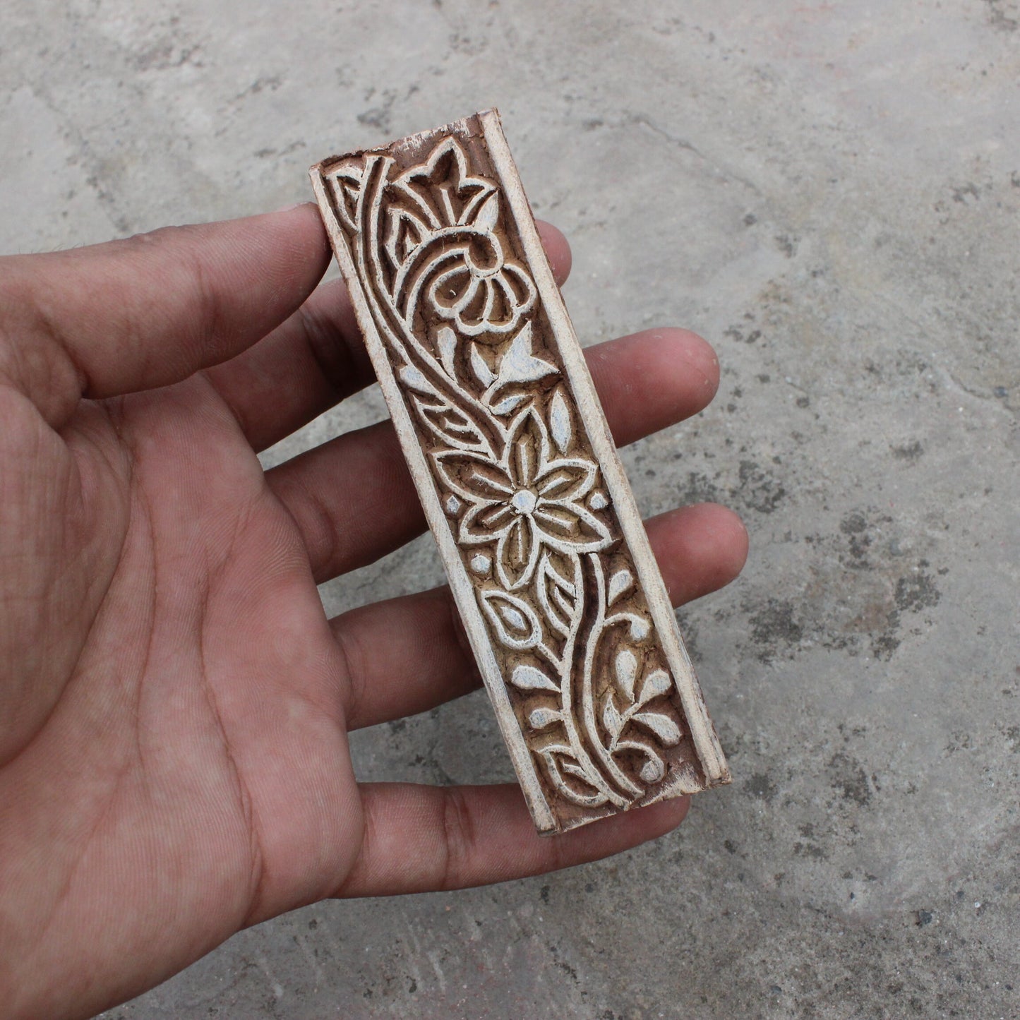 Floral Border Block Stamp Indian Wood Block Stamp Carve Wooden Stamp Ethnic Border Fabric Stamp For Printing Traditional Soap Making Stamp