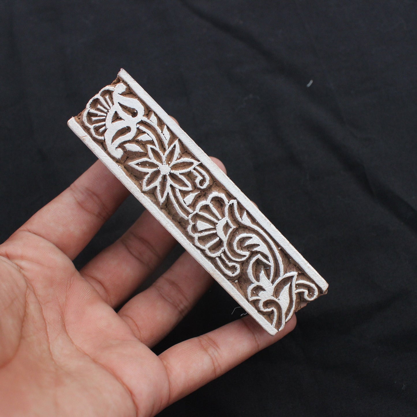 Floral Border Print Stamp Carve Block Fabric Stamp Ethnic Border Stamp Hand Carved Textile Block For Printing Traditional Soap Making Stamp