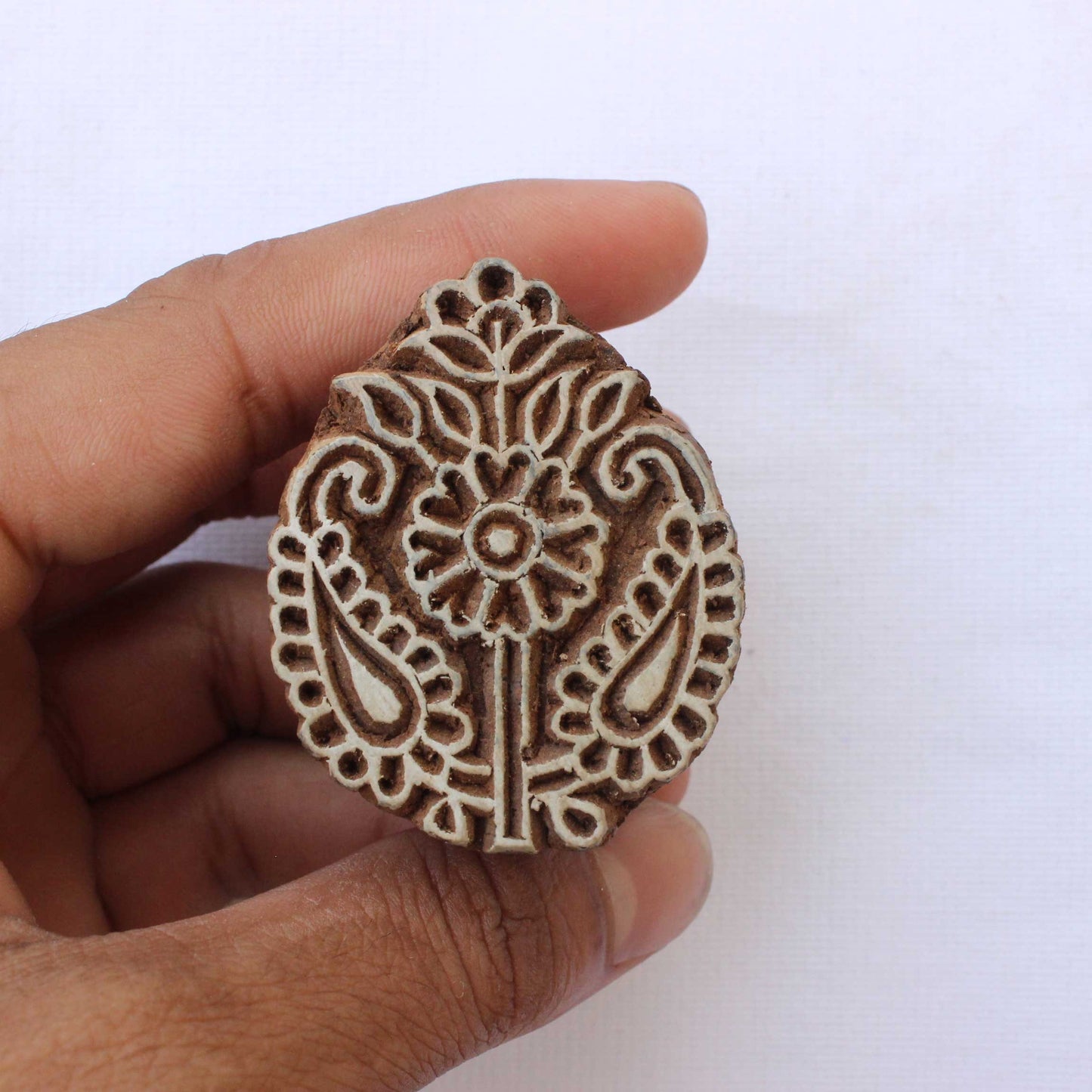 Paisley Block Print Stamp Floral Wood Block Stamp Indian Wood Block Stamp Carve Textile Printing Block For Printing Flower Soap Making Stamp