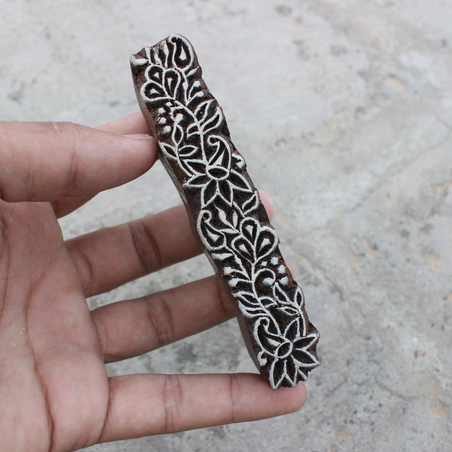 Floral Border Wood Block Stamp Hand Carved Wooden Stamp Ethnic Border Wood Block Stamp Carve Block Wood Block Stamp For Printing Traditional