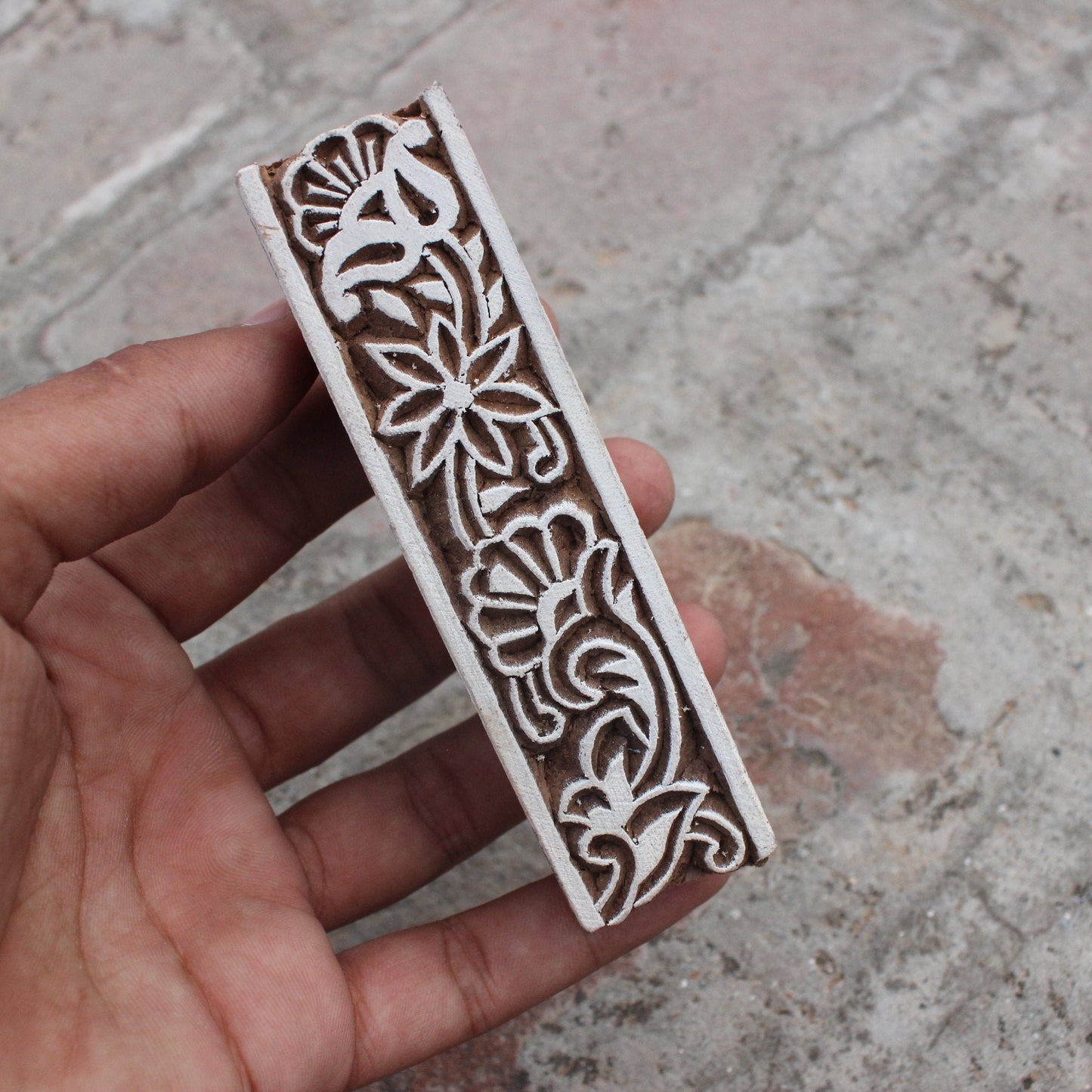 Floral Border Print Stamp Carve Block Fabric Stamp Ethnic Border Stamp Hand Carved Textile Block For Printing Traditional Soap Making Stamp