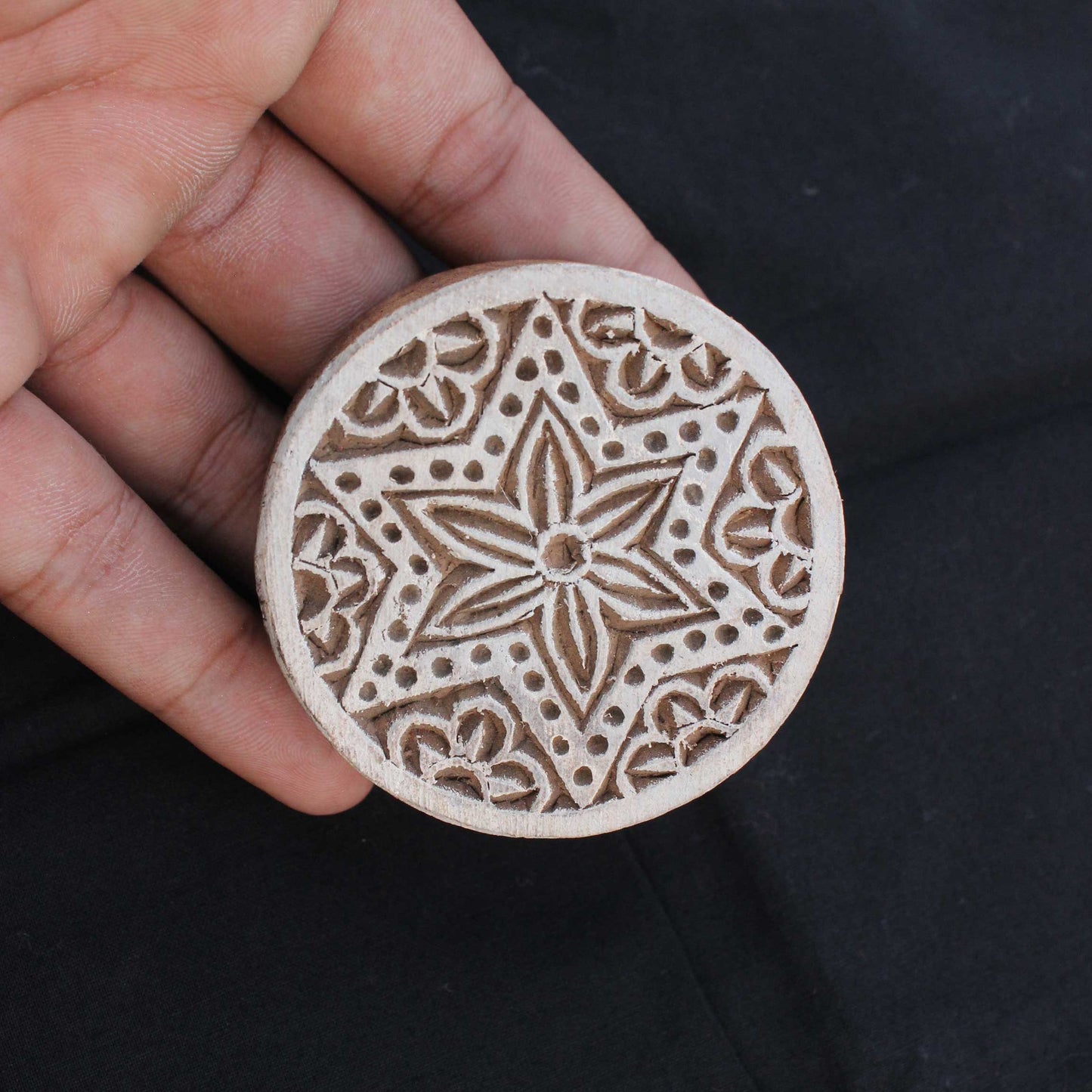 Mandala Block Print Stamp Carve Wood Block Print Stamp Star Block Print Stamp Textile Block For Printing Circle Soap Making Stamp