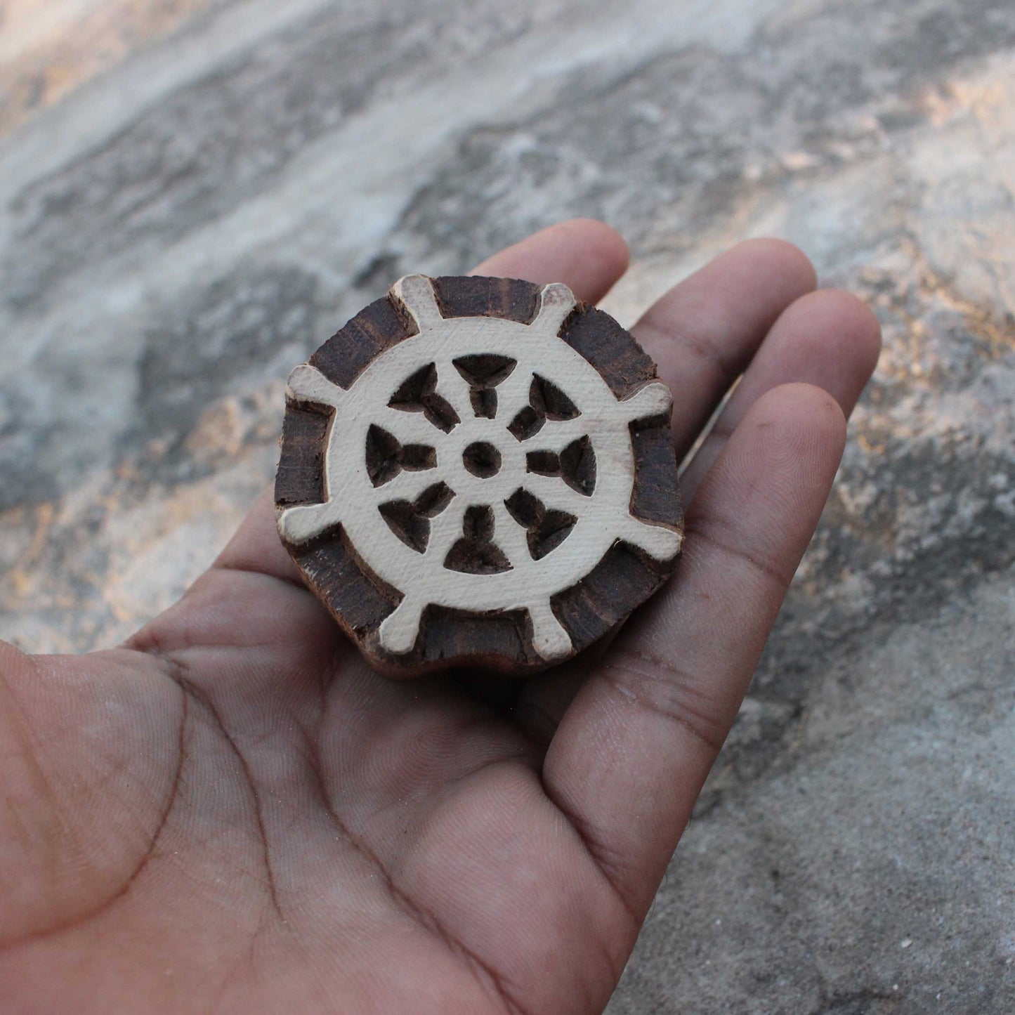 Wheel Wood Block Print Stamp Hand Carved Wood Block Stamp Marine Fabric Stamp Indian Textile Printing Block For Printing Drive Soap Stamp