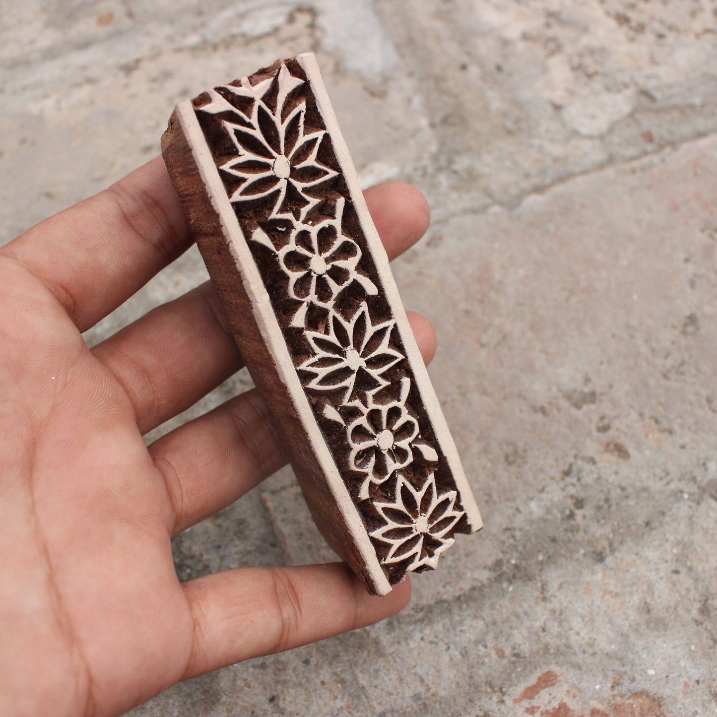 Floral Border Wood Block Stamp Hand Carved Fabric Stamp Carve Wooden Stamp Paisley Stamp For Printing Border Printing Soap Making Stamp