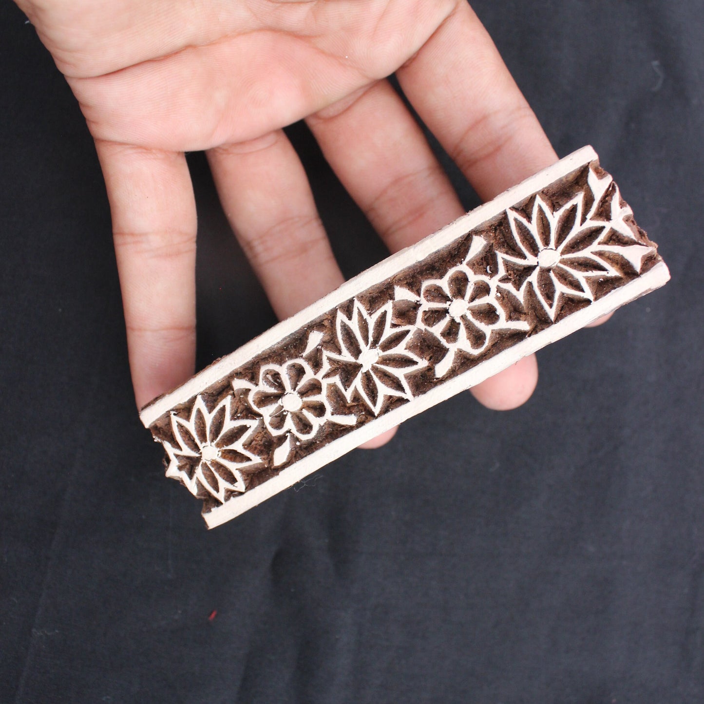 Floral Border Wood Block Stamp Hand Carved Fabric Stamp Carve Wooden Stamp Paisley Stamp For Printing Border Printing Soap Making Stamp