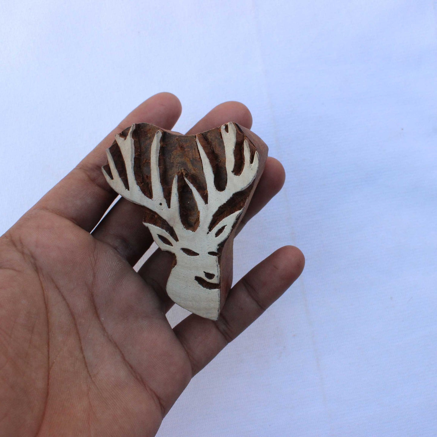 Deer Wood Block Stamp Hand Carved Fabric Stamp Deer Face Stamp Carve Textile Printing Block For Printing Christmas Deer Soap Making Stamp