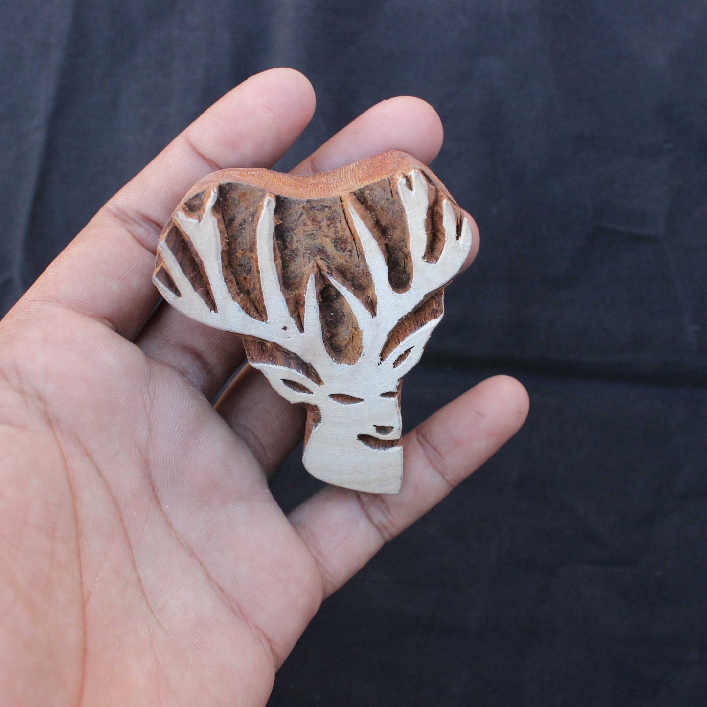 Deer Wood Block Stamp Hand Carved Fabric Stamp Deer Face Stamp Carve Textile Printing Block For Printing Christmas Deer Soap Making Stamp