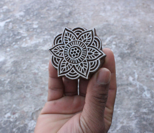 Flower Wood Block Stamp Indian Stamp Hand Floral Wood Block Stamp Carved Textile Printing Block For Printing Mandala Soap Stamp Traditional