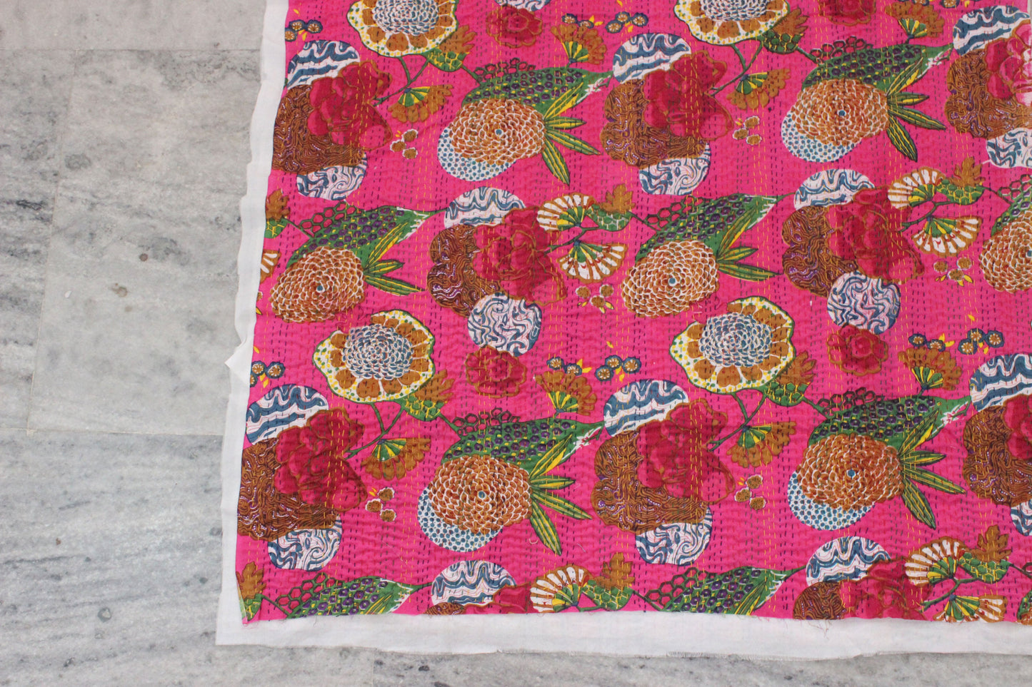 Pink Bohemian Fabric By The Yard Floral Indian Textile Fabric Embellished Indian Fabric Embroidered Printed Sewing Project Kantha Fabrics