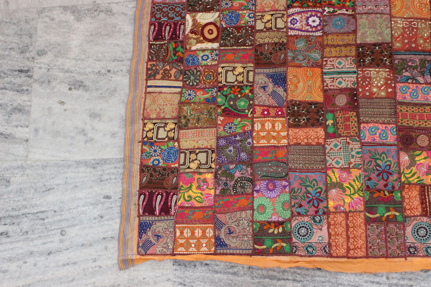 Brown Embellished Indian Textile Fabric By The Yard Patchwork Fabric Boho Indian Fabric Embroidered Upcycled Sewing Project Vintage Fabrics