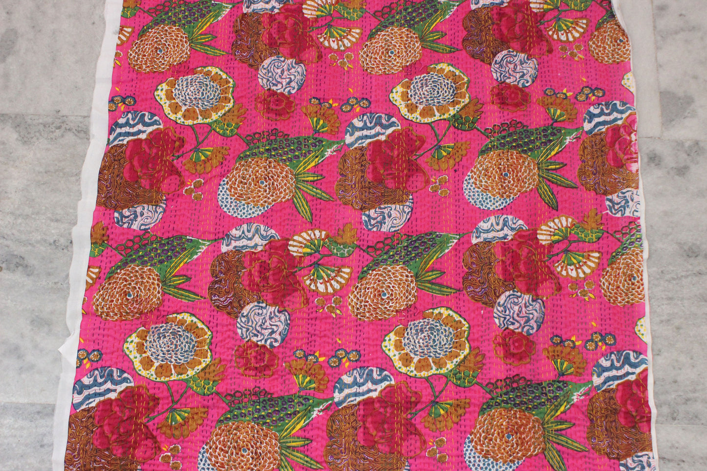 Pink Bohemian Fabric By The Yard Floral Indian Textile Fabric Embellished Indian Fabric Embroidered Printed Sewing Project Kantha Fabrics