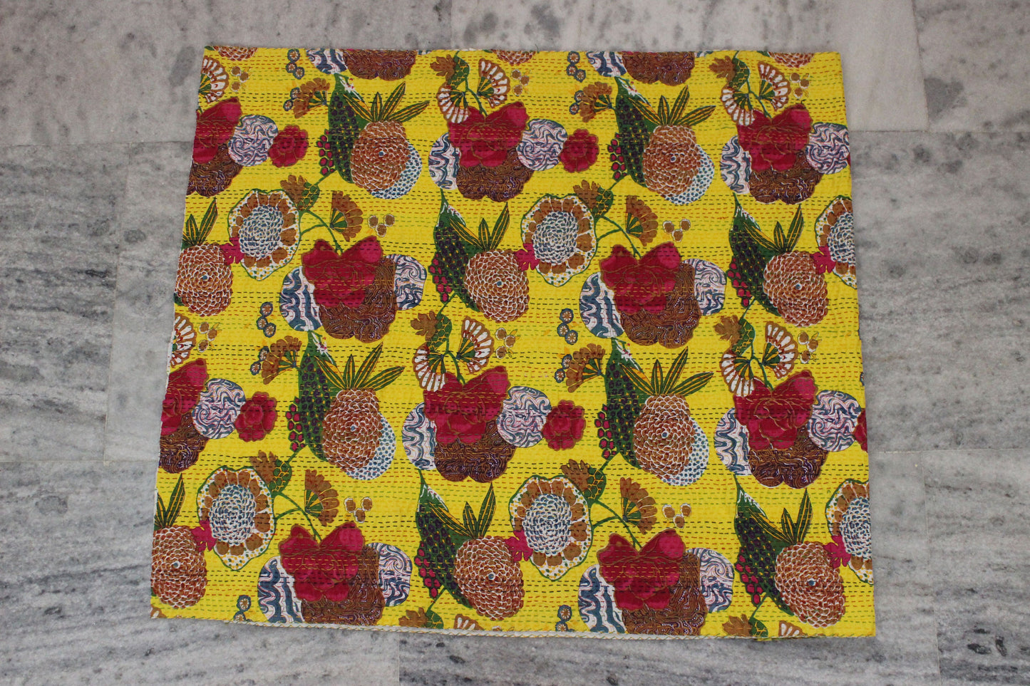 Yellow Gypsy Fabric By The Yard Floral Indian Textile Fabric Embellished Indian Fabric Embroidered Printed Dress Fabric Kantha Boho Fabrics