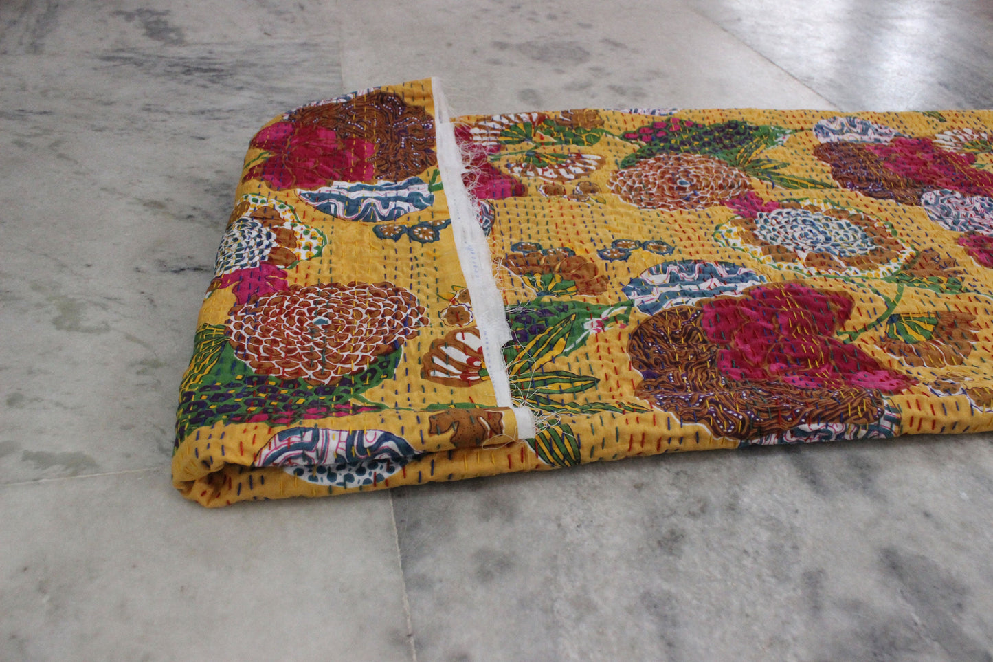 Yellow Boho Fabric By The Yard Floral Indian Fabric Bohemian Indian Textile Fabric Kantha Gypsy Fabrics Embroidered Printed Dress Fabric