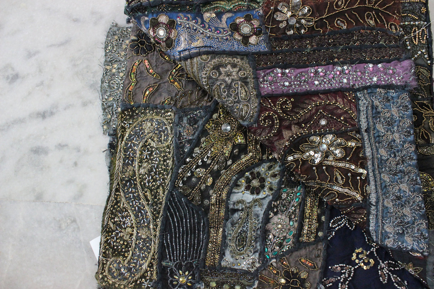 Black Boho Fabric By The Yard Bohemian Indian Fabric Heavy Indian Textile Fabric Recycled Gypsy Fabrics Thread Work Upcycled Sewing Project